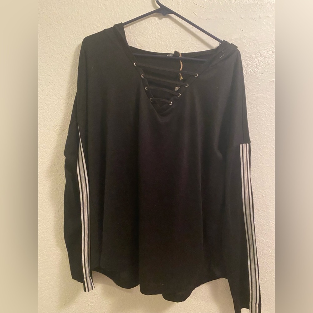 Moral Fiber cut out striped hoodie sweatshirt